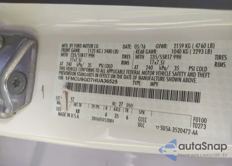 2017 Ford Escape Se from USA, damaged, VIN 1FMCU9GD7HUA36525